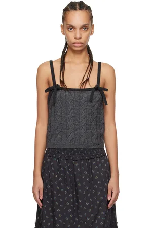 Ganni Gray Cashmere Mix Strap Tank Top