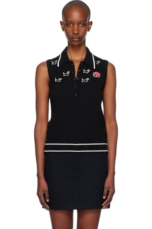 Thom Browne Black Pointelle Jersey Hector & Rose Sleeveless Polo