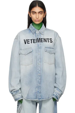 Vetements Blue Embroidered Logo Denim Shirt