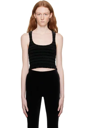 Ganni Black Shirred Tank Top