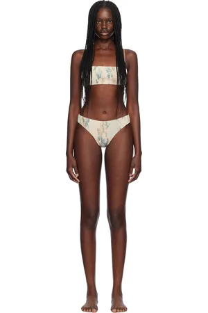 Totême Off-White Smocked Mid-Rise Bikini