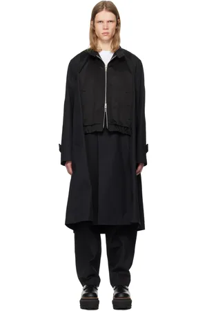 SACAI Black Cotton Chino x Gabardine Coat