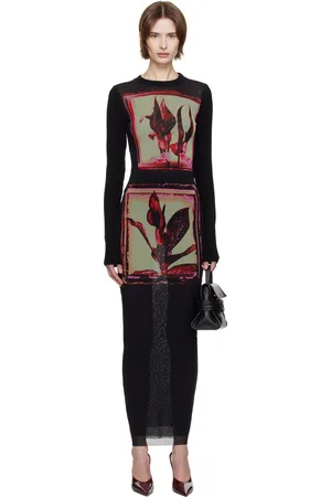 Jean Paul Gaultier Black Flowers Cadres Maxi Dress
