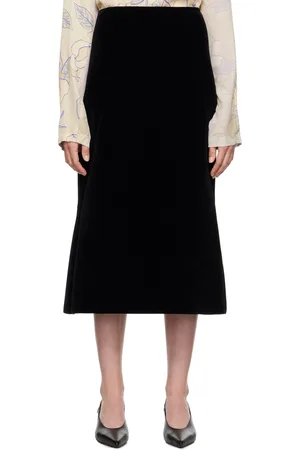DRIES VAN NOTEN Black Velvet Tailored Midi Skirt