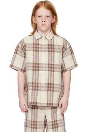 Burberry Kids Beige Check Linen Shirt