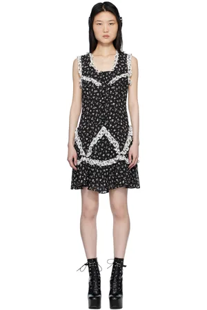 Anna Sui Black Ditsy Dot Chiffon Ruffle Minidress