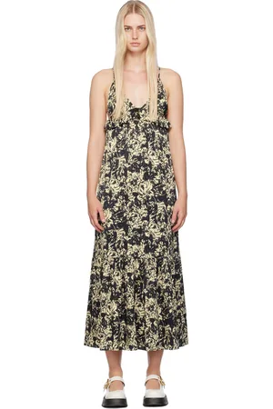 Ganni Black & Off-White Printed Maxi Dress