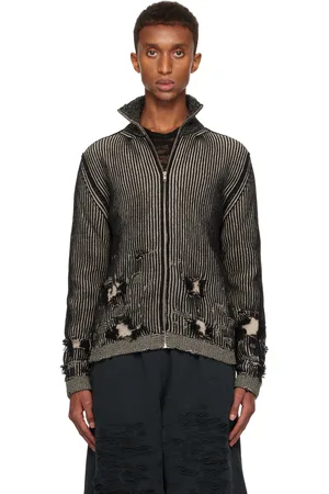 Maison Margiela Black & Beige Ribbed Wool Cardigan