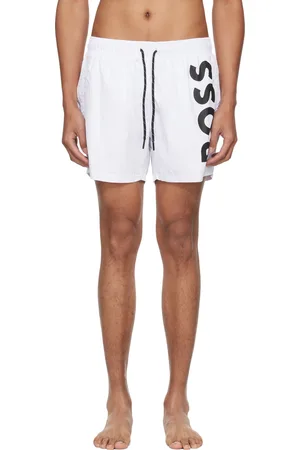 HUGO BOSS White Large Print Swim Shorts