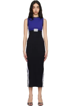 Jean Paul Gaultier Navy & Black Cotton Ribbed Midi Dress