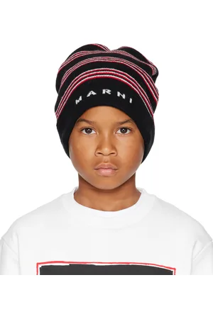 Marni Kids Black Knit Wool Mix Stripes Beanie