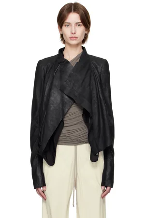 Rick Owens Black Hollywood Low Neck Biker Leather Jacket