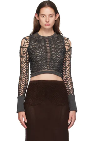 Isa Boulder Gray Armor Chain Crop Long Sleeve T-Shirt