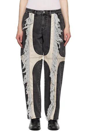 THUG CLUB Off-White & Black Paneled Jeans