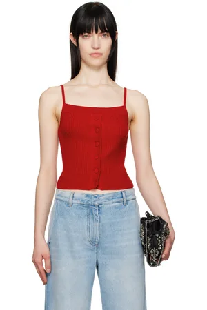 DRIES VAN NOTEN Red Straight Neck Wool Tank Top