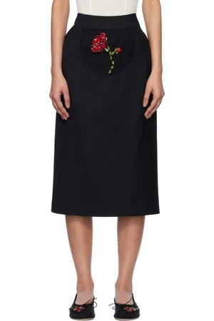 Simone Rocha Black Embellished Flower Peek-A-Boo Midi Skirt