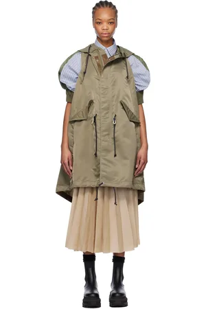 SACAI Khaki Nylon Twill Hooded Vest Coat