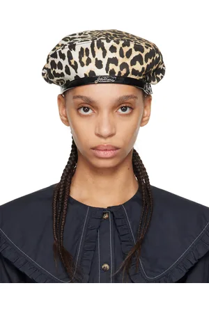 Ganni Beige & Black Leopard Printed Beret