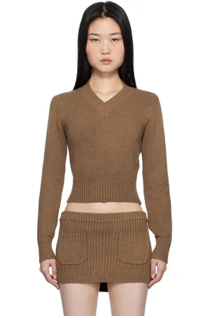 Frankies Bikinis Brown Rowe V Neck Knit Sweater