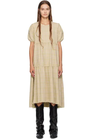R13 Beige Shredded Relaxed Midi Dress