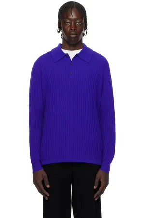 Guest In Residence Blue Theo Waffle Polo