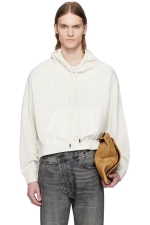 R13 Off-White Funnel Neck Cropped Popover Sweatshirt