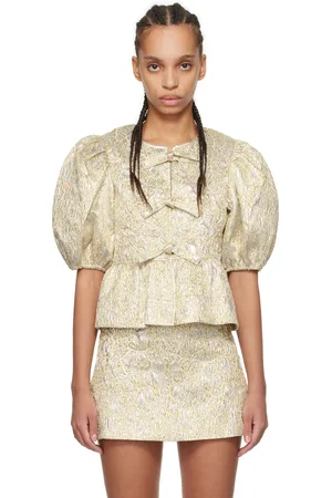 Ganni Gold & Silver Peplum Tie String Blouse