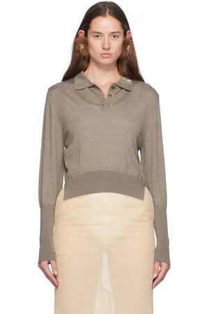 Simone Rocha Brown Merino Silk Knit Long Sleeve Polo