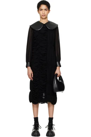 Comme des Garçons Black Georgette Faux-Leather Midi Dress