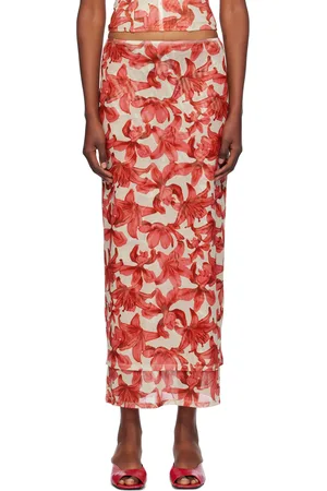 Miaou Beige & Red Topanga Midi Skirt