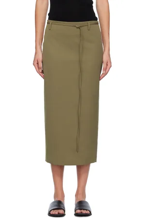 St Agni Khaki Belted Midi Skirt