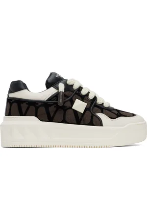 VALENTINO GARAVANI White & Brown One Stud XL Low-Top Sneakers