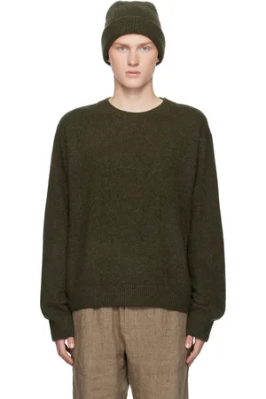 THE ELDER STATESMAN Khaki Simple Crew Sweater