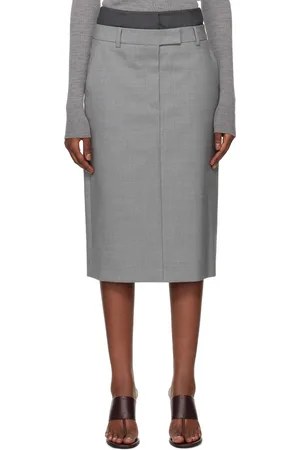 Sportmax Gray Stretch Wool Midi Skirt