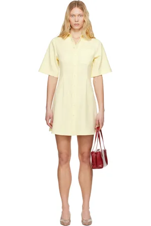 Ami Yellow Wool Short Sleeve Shirt Minidress