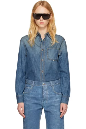 Bottega Veneta Blue Spread Collar Denim Shirt