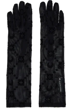 Marine Serre Black Recycled Mesh Flock Long Gloves