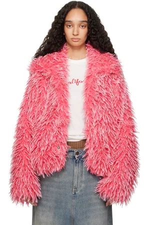 ERL Pink Varsity Faux-Fur Jacket