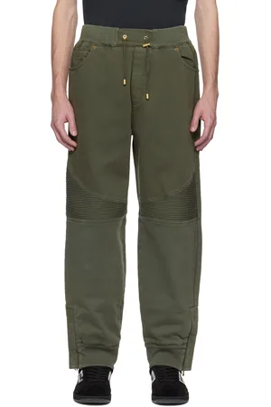 Balmain Khaki Loose-Fit Jersey & Denim Trousers