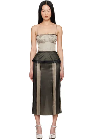 Maison Margiela Khaki & Black Lined Silk Midi Dress