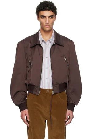 Recto Brown Zipper Details Structured Tim Bomber Jacket