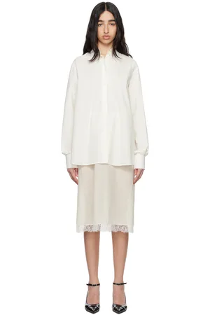Maison Margiela Off-White Cotton Poplin & Cotton Voile Midi Dress