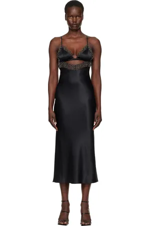 FLEUR DU MAL Black Beaded Rose Slip Dress