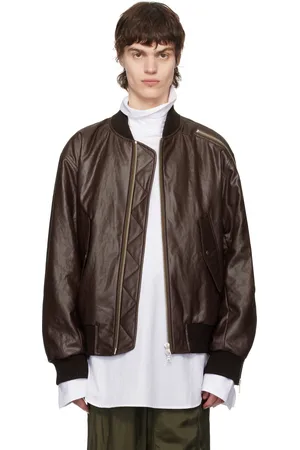 DRIES VAN NOTEN Burgundy Faux-Leather Bomber Jacket