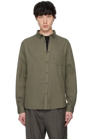 Sunspel Khaki Button Down Flannel Shirt