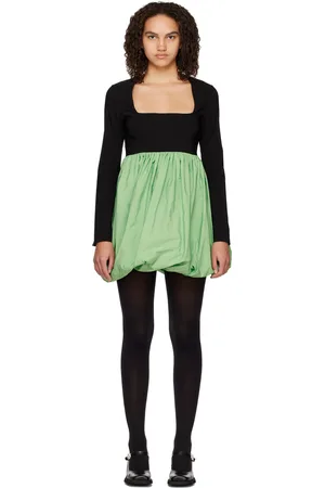Ganni Black & Green Balloon Minidress