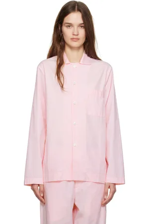 Tekla Pink Poplin Long-Sleeved Pyjama Shirt
