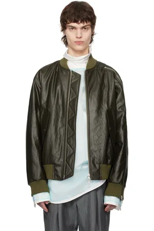 DRIES VAN NOTEN Khaki Faux-Leather Bomber Jacket
