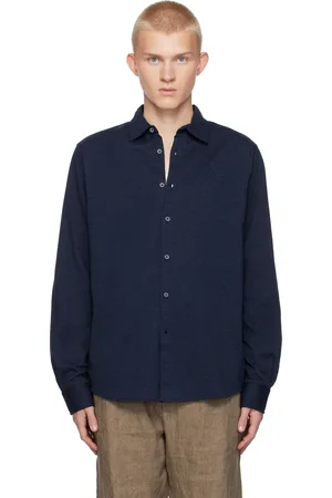 Sunspel Navy Cotton Cashmere Piqué Shirt