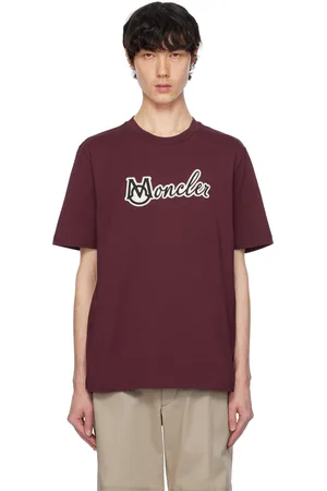 Moncler Burgundy Embroidered Varsity Logo Cotton T-shirt